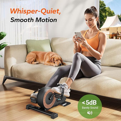 Under Desk Bike Pedal Exerciser, Quiet Magnetic Mini Exercise Bike with MERACH App for Arm, Leg Recovery, Physical Therapy, Smooth Foot Desk Cycle with 2 Resistance Bands & Non-Slip Mat