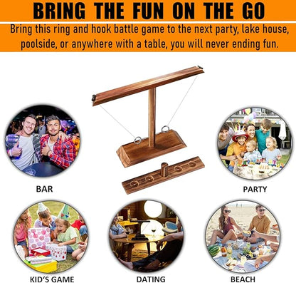 Hook and Ring Game with Shot Ladder, Ring Toss Game for Adults, Wooden Ring Hook Tossing Game Yard Games, Indoor Outdoor Games for Adults Party, Home, Patio
