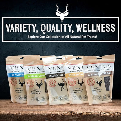 VENTUS Jerky Training Bits - Single Ingredient High Protein Venison Dog Training Treats, Grain-Free, Air-Dried Training Treats for Dogs 8 oz