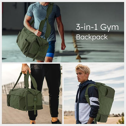 Gym Bag for Men with Shoes Compartment and Wet Pocket Convertible Duffle Bag and Gym Backpack Waterproof Sports Bags for Men with 2 Bottle Holders Weekender Overnight Bag-Dark Green