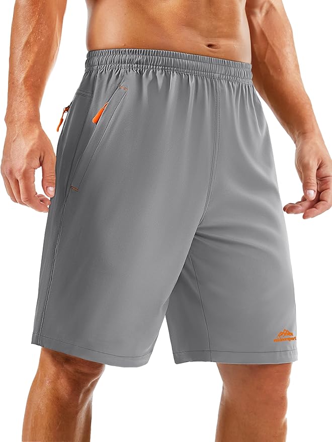 TACVASEN Men's Running Athletic Shorts 9" Quick Dry Workout Gym Shorts Lightweight Summer Shorts 3 Zipper Pockets