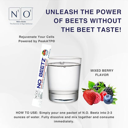 N.O. Beetz Nitric Oxide Supplement for Pre-Workout & Endurance | Beetroot, Peak ATP & Electrolytes for Energy & Hydration | Boosts Blood Flow & Muscle Recovery | No Mess, 30 Servings