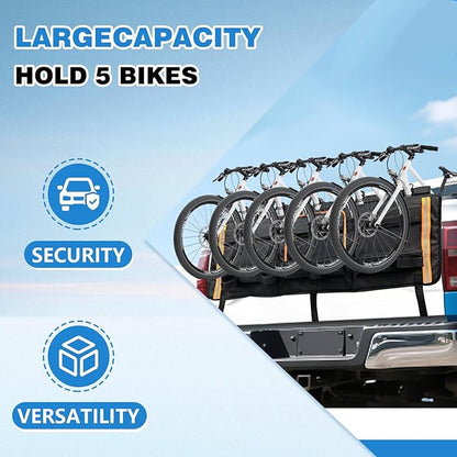 52" Tailgate Bike Pad, 3-in-1 Universal Outdoors Protection Pad Up to 5 Mountain Bikes and Road Bicycles, Thickened Tailgate Cover with Tool Pockets Scratch Shield and Locking
