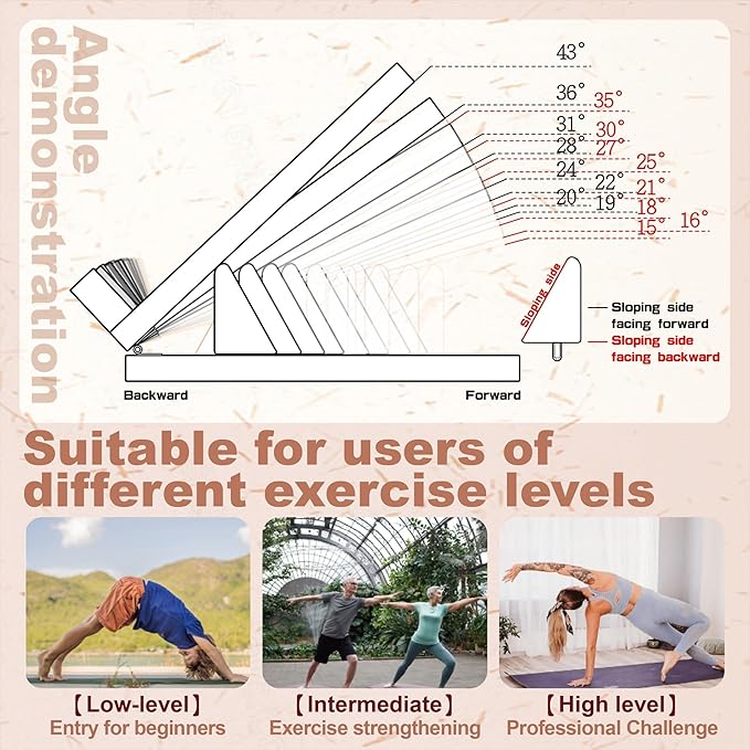 KIJO Studio Professional Wooden Calf Stretcher Slant Board 500 lbs Weight Capacity 16-Angle Adjustable Incline Calf Stretch Slant Board for Calf Stretching Exercise Squat & Physical Therapy Non-Slip