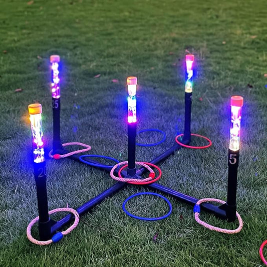 OUTTOY Outdoor Yard Games for Adult and Family, Led Ring Toss Games for Kids， Glow in The Dark