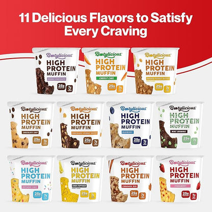 Bootylicious | High-Protein Muffin | 25g Protein, 7g Net Carbs, 2.32-2.75oz Cup, 12-Pack (Cinnamon Bun)