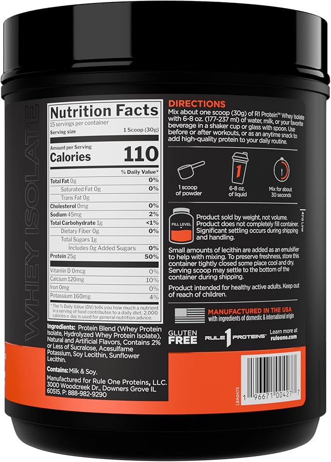 Rule 1 R1 Protein Whey Isolate - with 25g Protein & 6g BCAA Exclusively from Isolated & Hydrolyzed Sources for Workout Recovery (1 Pound*, Vanilla Creme)