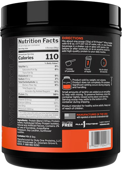 Rule 1 R1 Protein Whey Isolate - with 25g Protein & 6g BCAA Exclusively from Isolated & Hydrolyzed Sources for Workout Recovery (1 Pound*, Vanilla Creme)