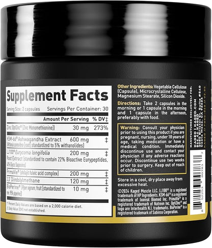 Kaged Test Capsules | Unflavored | Testosterone Booster Ferodrox | Premium Hormone Managment | LJ100 Tongkat Ali KSM-66 Ashwagandha Shilajit | Supplements for Men & Women | 60 Servings