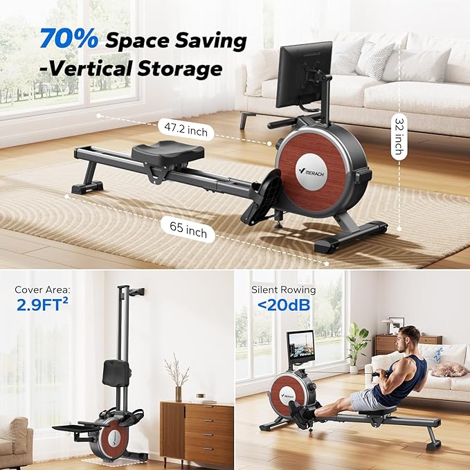 MERACH Rowing Machines for Home, Magnetic Rowing Machine with 16 Levels, Rower Machine of Quiet Resistance, Dual Slide Rail with Max 350lbs Weight Capacity, App Compatible