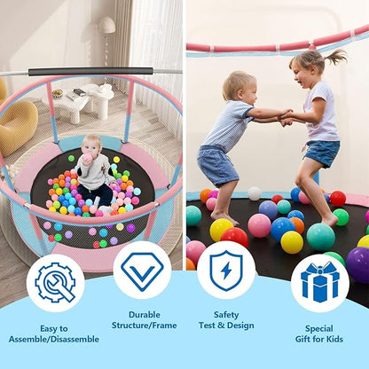 60" Toddler Trampoline for Kids, 5FT Adjustable Trampoline Indoor Outdoor with Enclosur Net, Mini Trampoline for Kids 3-10, 880lbs Capacity, Adjustable Gymnastics Bar, Basketball Hoop, Swing