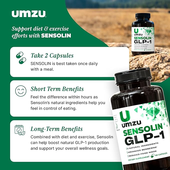 UMZU Sensolin GLP-1 Metabolic Support Supplement, Boost GLP-1 Production, Reduce Food Noise, Balance Mood, Clinically Advanced Berberine, Ceylon Cinnamon, Chromium (60 Capsule | 30 Day Supply)