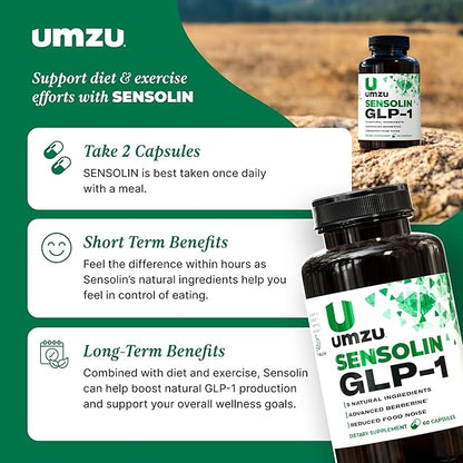 UMZU Sensolin GLP-1 Metabolic Support Supplement, Boost GLP-1 Production, Reduce Food Noise, Balance Mood, Clinically Advanced Berberine, Ceylon Cinnamon, Chromium (60 Capsule | 30 Day Supply)
