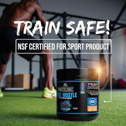 BLACKLABEL Supplements PRE Hustle V3 Pre-Workout Powder ??NSF Certified for Sport ??Energy, Strength & Endurance Support ??Blue Razz ??with Creatine & Caffeine ??30 Servings