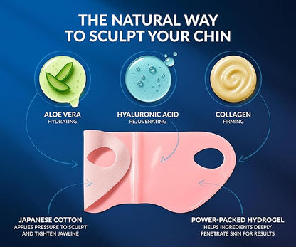 STYLIA V Line Lifting Collagen Face Mask - Double Chin Strap for Women - Jawline Shaper Face Lift Tape - Neck Lift Collagen Mask - Chin Strap for Sleeping - Hyaluronic Acid, Aloe Vera, Cica 10PC