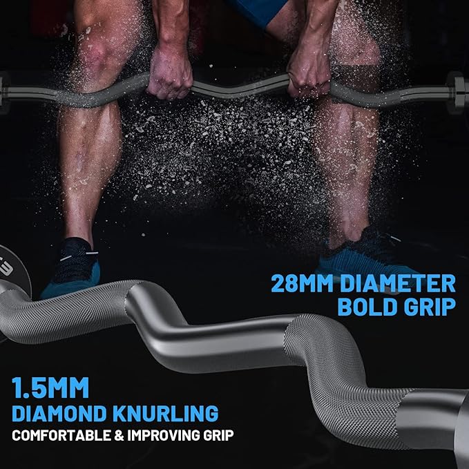 47" Olympic EZ Curl Bar 500-lbs Capacity Steel Barbell Suitable for 2" Weight Plates, 2-Inch Curl Bar for Weight Lifting,Hip Thrusts,Squat,Biceps-Home Gym Weight Bar