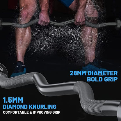 47" Olympic EZ Curl Bar 500-lbs Capacity Steel Barbell Suitable for 2" Weight Plates, 2-Inch Curl Bar for Weight Lifting,Hip Thrusts,Squat,Biceps-Home Gym Weight Bar