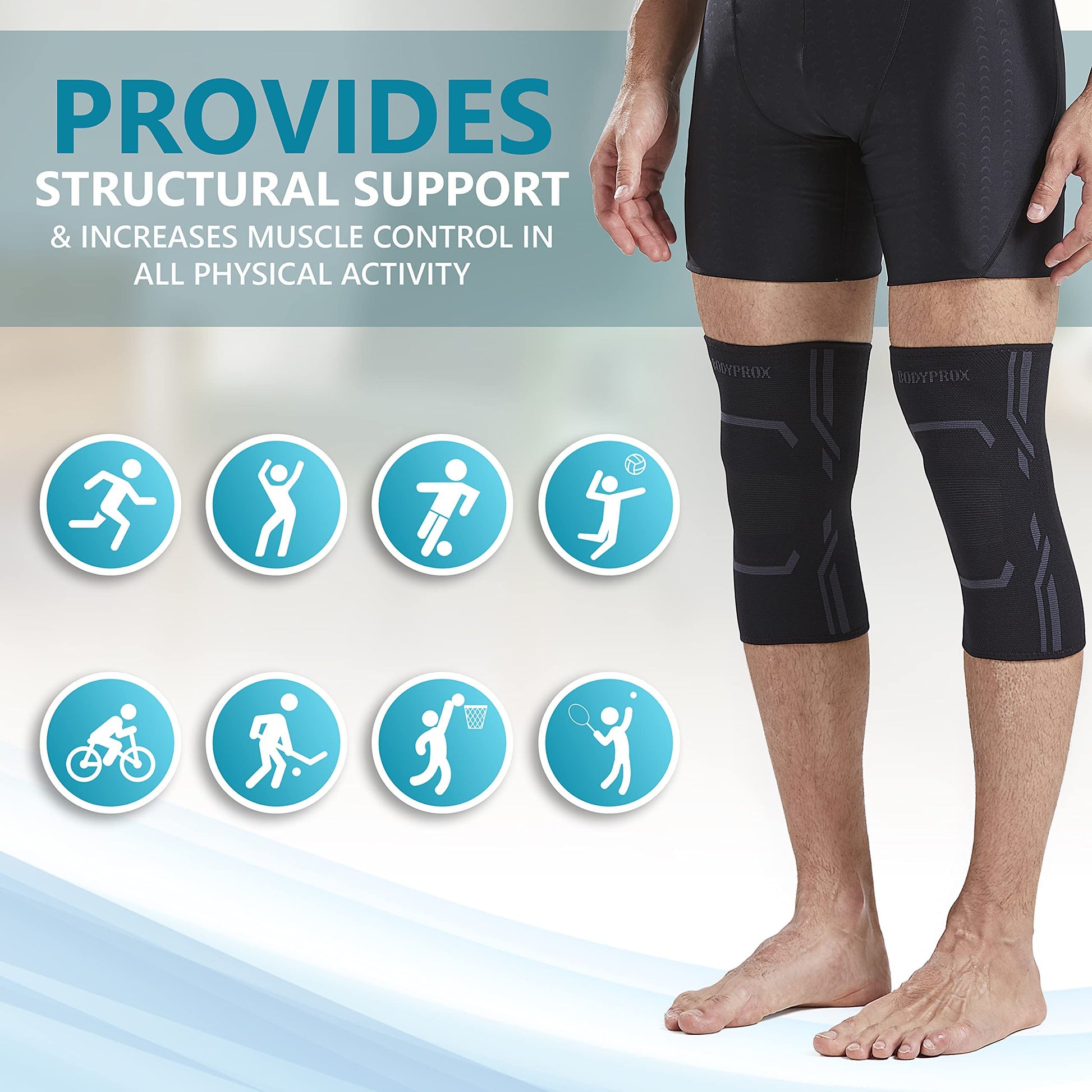 Bodyprox Knee Compression Sleeve for Men and Women (2 Pack), Knee Support Brace for Running and