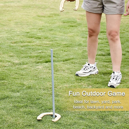 Horseshoes Set, Lawn Horseshoe Outside Game Kit for Teens Adults Families - Includes 4 Horse Shoes, 2 Stakes and Carrying Case