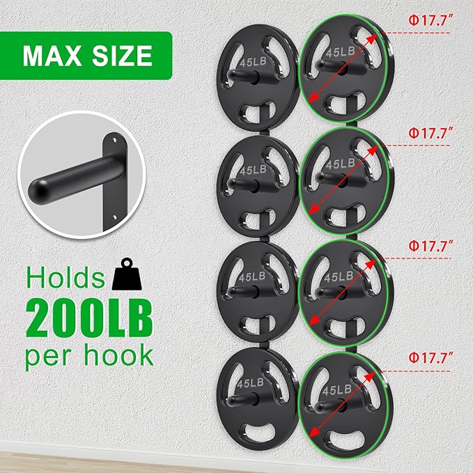 "Kipika Weight Plate Storage Rack - Wall Mounted Weight Plate Holder with Durable Steel Construction Organizer for Olympic Plates, 1000lb Capacity, Space-Saving for Home Gym"