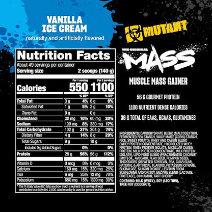 Mutant Mass | Weight Mass Gainer Protein Powder - high Calorie Protein Powder for Muscular Mass - Vanilla Ice Cream - 15 Pound