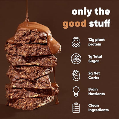 IQBAR Brain and Body Plant Protein Bars - Chocolate Sea Salt - 36-Count Low Carb - Gluten Free, High Fiber, Vegan Snacks - Low Sugar Meal Replacement