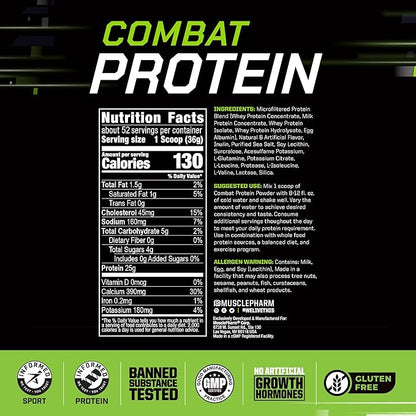 Muscle Pharm Combat Protein Powder, Horchata Flavor, Fuels Muscles for Productive Workouts, 5 Protein Sources Including Whey Protein Isolate & Egg Albumin, Gluten Free, 4 lb, 52 Servings