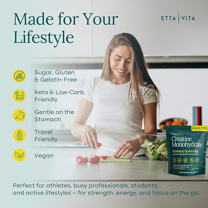 Sugar-Free Creatine Monohydrate Gummies 5gram per Serving, Potent Creatine Gummies for Men & Women, Supplement for Muscle Support, Cellular Energy & Cognitive Function, Gluten-Free