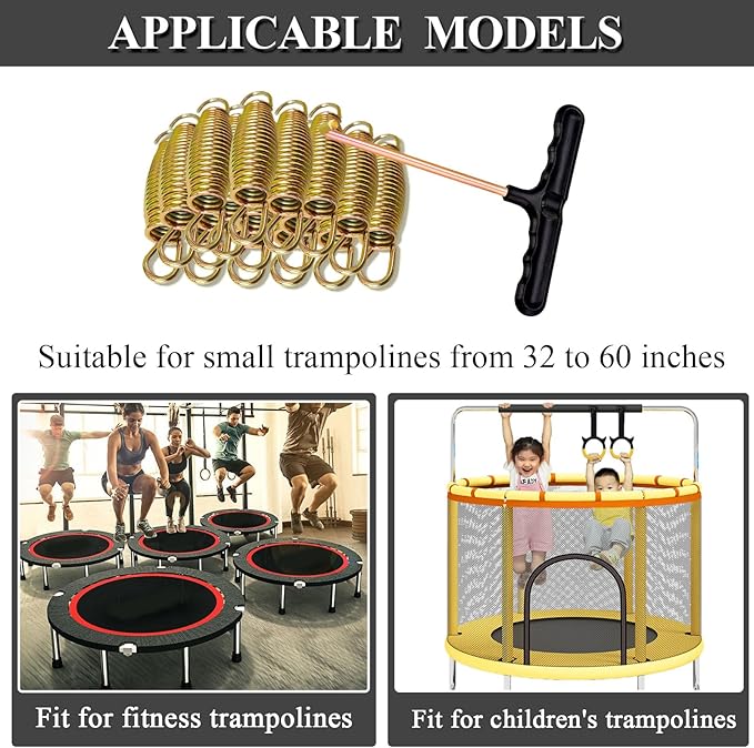 3.7'', 6.5'', 7'' Trampoline Springs,16pcs Heavy Duty Stainless Steel Replacement Trampoline Springs with T-Hook Tool Trampoline Accessories