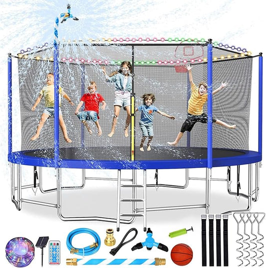 Upgraded 16FT 15FT 14FT 12FT 10FT 8FT Trampoline Outdoor with Basketball Hoop and Net, Capacity for