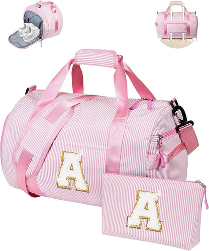 Gift for 11 12 13 14 15 16 Years Old Girls, Girl Gym Bag, Kids Initial Overnight Duffel Bags with Shoe Compartment, Personalized Travel Bag with Makeup Pouch, Cute Birthday Gifts (Letter A)