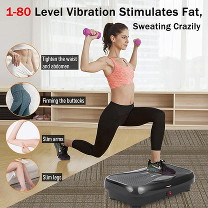 Whole Body Vibration Plate Exercise Machine ??Power Vibrating Plate for Lymphatic Drainage Weight Loss, Shake Plate Exercise Platform with Touch Screen & Resistance Bands, Equipment for Women Men