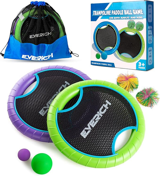 EVERICH TOY Trampoline Paddle Ball Set with 2 Bouncy Paddles & 4 Balls - Soft Foam Design for Kids