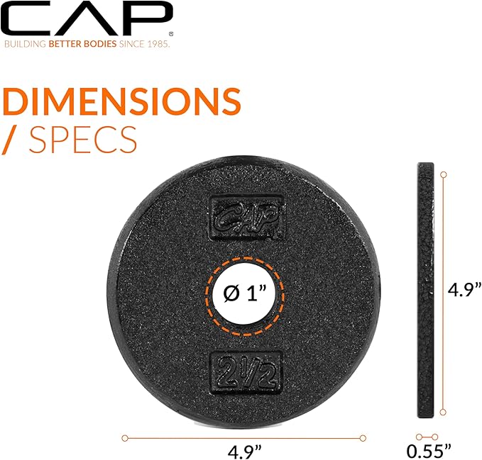 CAP Barbell Standard 1-Inch Cast Iron Weight Plates - Singles & Sets | 1.25-50 lbs | Multiple Options
