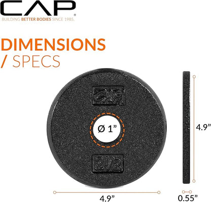 CAP Barbell Standard 1-Inch Cast Iron Weight Plates - Singles & Sets | 1.25-50 lbs | Multiple Options