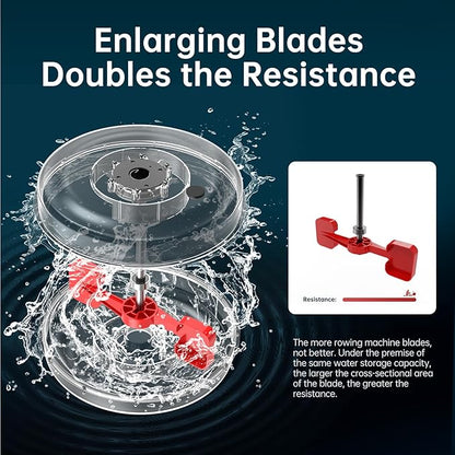 PASYOU Water Rowing Machines for Home Oak Wood Foldable Rower Machine 350LB Weight Capacity, 6 Levels Adjustable Row Machines with Monitor & Device Holder & 14L Tank, Bluetooth with Kinomap APP