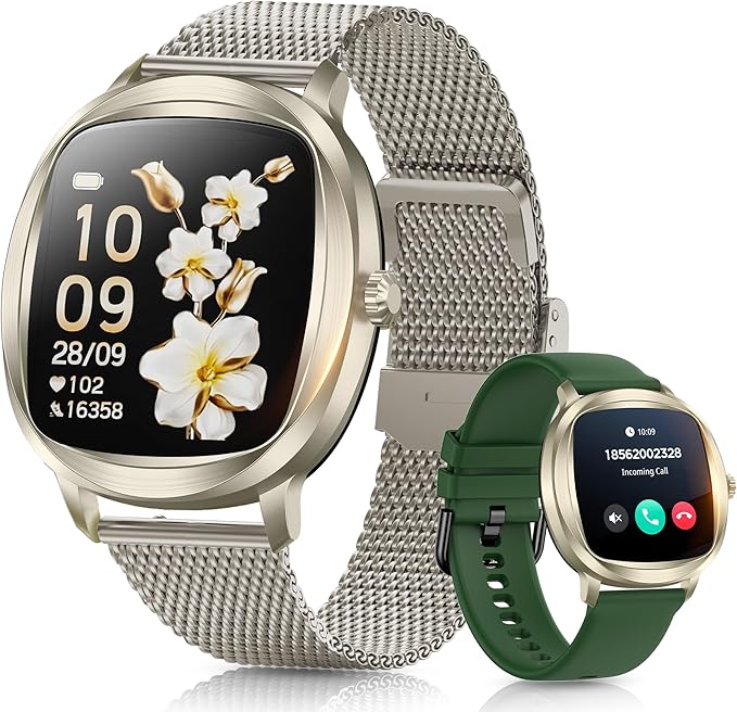 Women's 2pc Band Sports Watch/Smart Watch 1.72" Fitness Tracker with Heart Rate Monitor, 100+ Sports Modes, Sleep Tracking, 7-Day Battery, IP68 Waterproof (Champagne Gold)