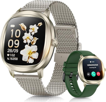 Women's 2pc Band Sports Watch/Smart Watch 1.72" Fitness Tracker with Heart Rate Monitor, 100+ Sports Modes, Sleep Tracking, 7-Day Battery, IP68 Waterproof (Champagne Gold)