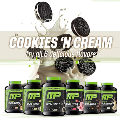 MusclePharm Combat 100% Whey Protein Powder, Cookies ?˜N??Cream Flavor, Fast Recovery & Muscle Gain with Whey Protein Isolate, High Protein Powder for Women & Men, Gluten Free, 5 lb, 69 Servings