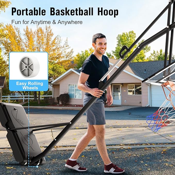 10FT Basketball Hoop Adjustable Easily, Portable Hoops & Goals Outdoor Basketball Goal System with PC Backboard and Wheels for Teens Youth Adults