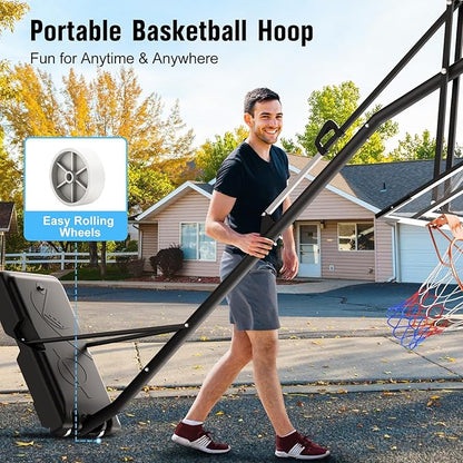 10FT Basketball Hoop Adjustable Easily, Portable Hoops & Goals Outdoor Basketball Goal System with PC Backboard and Wheels for Teens Youth Adults