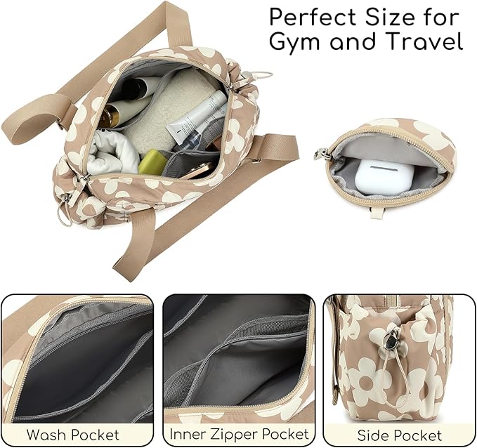 CAMTOP Mini Gym Bag for Women, Small Gym Tote Bag Puffy Quilted Sports Duffel Bag with Wet Compartment and Coin Purse Duffel Bags Dance Yoga Workout Bag