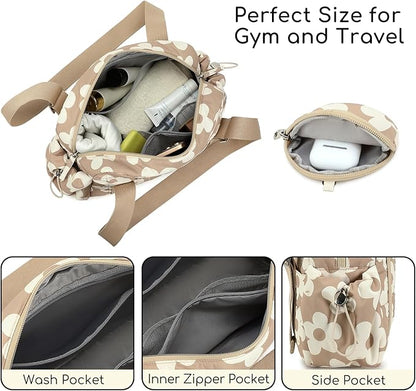 CAMTOP Mini Gym Bag for Women, Small Gym Tote Bag Puffy Quilted Sports Duffel Bag with Wet Compartment and Coin Purse Duffel Bags Dance Yoga Workout Bag