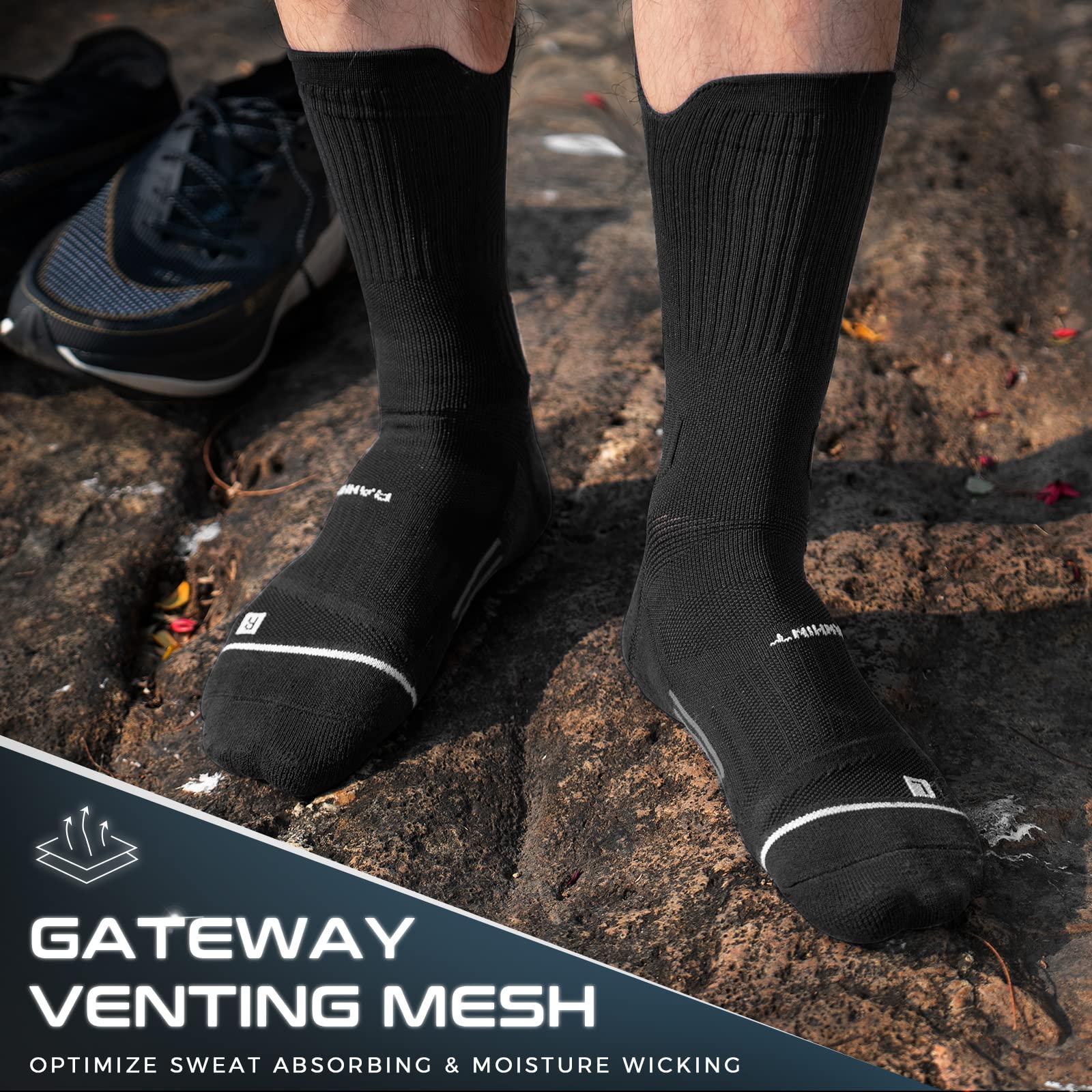 Rahhint Compression Running Socks 3 Pairs, Cushion Crew Socks, Anti-Blister Moisture Wicking