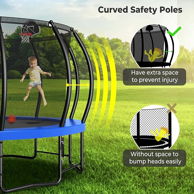 12 14 15 16FT Trampoline Outdoor with Basketball Hoop, Trampoline with Lights for Kids and Adults, Recreational Trampolin with Sprinkler, Stakes