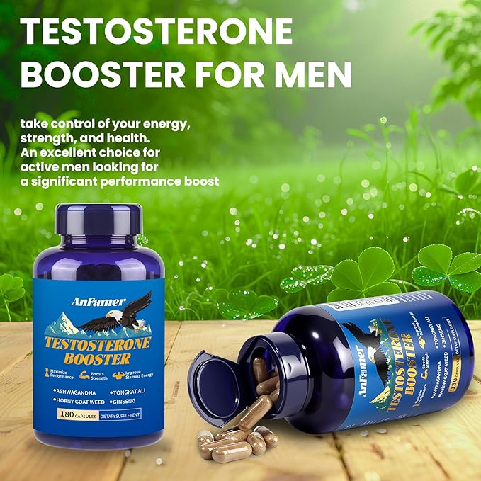 Testosterone Booster for Men with Ashwagandha, L-Arginine, Tongkat Ali, Tribulus, Natural Testosterone Supplement for Men Workout, Strength Booster, Performance and Building Muscle, 180 Capsules
