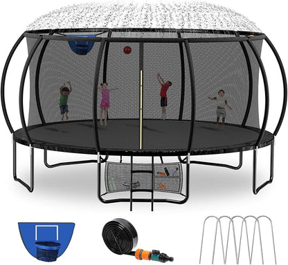 14FT & 16FT Trampoline for Kids & Adults, Big Round Trampoline with Basketball Hoop, Sprinkler & ASTM Certified