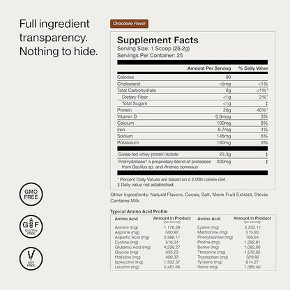 Momentous Essential Grass-Fed Whey Protein Powder - 20 g Whey Isolate Protein - NSF Certified for Sport - Gluten-Free - 24 Servings for Everyday Use - Chocolate - Package May Vary