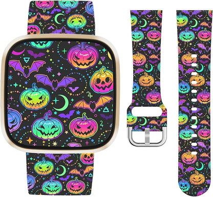 Watbro Halloween Holiday Band Compatible with Fitbit Versa 3 / Sense/Fitbit Versa 4 / Sense 2 Bands for Women Men,Soft Silicone Cute Sport Pumpkin Strap