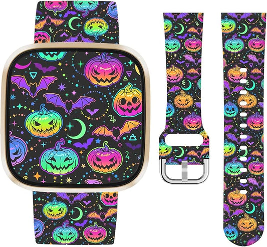 Watbro Halloween Holiday Band Compatible with Fitbit Versa 3 / Sense/Fitbit Versa 4 / Sense 2 Bands for Women Men,Soft Silicone Cute Sport Pumpkin Strap